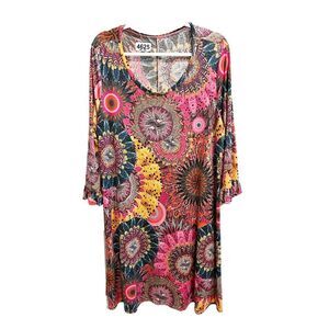 Swim Coverup Multicolor Trapeze & Swing Dress Lantern Scoop Neck Pullover Flare